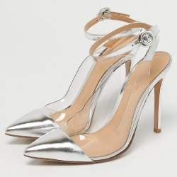 Pre Owned Gianvito Rossi Transparent/Silver Leather and PVC Ankle Strap Pumps Size 38