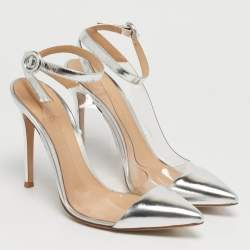Pre Owned Gianvito Rossi Transparent/Silver Leather and PVC Ankle Strap Pumps Size 38