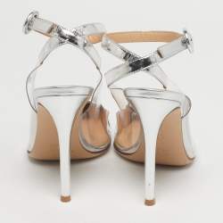 Pre Owned Gianvito Rossi Transparent/Silver Leather and PVC Ankle Strap Pumps Size 38