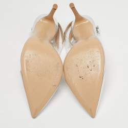 Pre Owned Gianvito Rossi Transparent/Silver Leather and PVC Ankle Strap Pumps Size 38