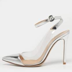 Pre Owned Gianvito Rossi Transparent/Silver Leather and PVC Ankle Strap Pumps Size 38