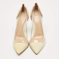 Pre Owned Gianvito Rossi Cream Patent Leather and PVC Plexi Pumps Size 37.5