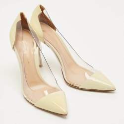 Pre Owned Gianvito Rossi Cream Patent Leather and PVC Plexi Pumps Size 37.5
