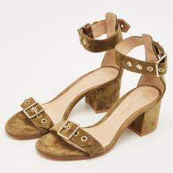 Pre Owned Gianvito Rossi Green Suede Portofino Ankle Strap Sandals Size 36.5