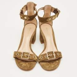 Pre Owned Gianvito Rossi Green Suede Portofino Ankle Strap Sandals Size 36.5