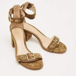 Pre Owned Gianvito Rossi Green Suede Portofino Ankle Strap Sandals Size 36.5
