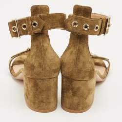 Pre Owned Gianvito Rossi Green Suede Portofino Ankle Strap Sandals Size 36.5