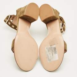 Pre Owned Gianvito Rossi Green Suede Portofino Ankle Strap Sandals Size 36.5