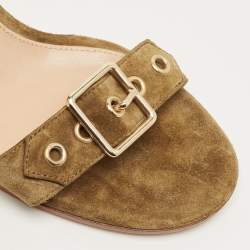 Pre Owned Gianvito Rossi Green Suede Portofino Ankle Strap Sandals Size 36.5