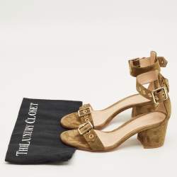Pre Owned Gianvito Rossi Green Suede Portofino Ankle Strap Sandals Size 36.5