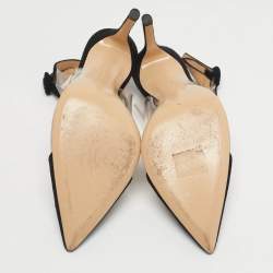 مملوكة مسبقًا حذاء كعب عالي جيانفيتو روسي جلد سويدي أسود وبلاستيك أنيس بسير عند الكاحل مقاس 38