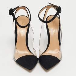 مملوكة مسبقًا حذاء كعب عالي جيانفيتو روسي جلد سويدي أسود وبلاستيك أنيس بسير عند الكاحل مقاس 38