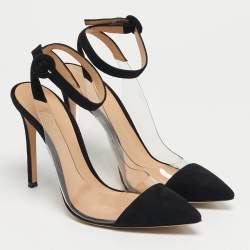 مملوكة مسبقًا حذاء كعب عالي جيانفيتو روسي جلد سويدي أسود وبلاستيك أنيس بسير عند الكاحل مقاس 38