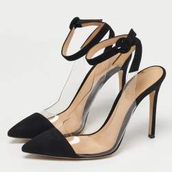 مملوكة مسبقًا حذاء كعب عالي جيانفيتو روسي جلد سويدي أسود وبلاستيك أنيس بسير عند الكاحل مقاس 38