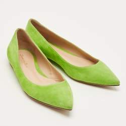 Pre Owned Gianvito Rossi Green Suede Ballet Flats Size 36