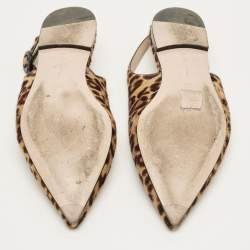 Pre Owned Gianvito Rossi Brown Leopard Print Calfhair Anna Slingback Flats Size 36