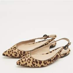 Pre Owned Gianvito Rossi Brown Leopard Print Calfhair Anna Slingback Flats Size 36