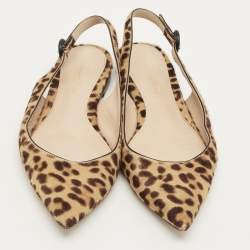 Pre Owned Gianvito Rossi Brown Leopard Print Calfhair Anna Slingback Flats Size 36