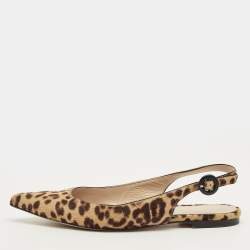 Pre Owned Gianvito Rossi Brown Leopard Print Calfhair Anna Slingback Flats Size 36