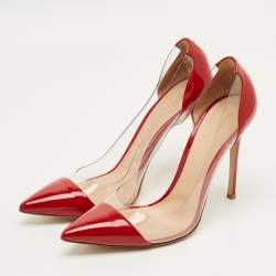 Pre Owned Gianvito Rossi Transparent/Red Patent Leather and PVC Plexi Pumps Size 40.5