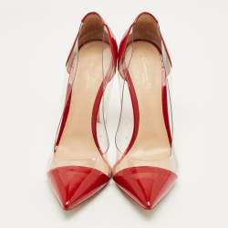 Pre Owned Gianvito Rossi Transparent/Red Patent Leather and PVC Plexi Pumps Size 40.5