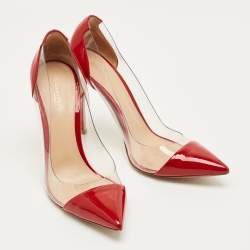 Pre Owned Gianvito Rossi Transparent/Red Patent Leather and PVC Plexi Pumps Size 40.5