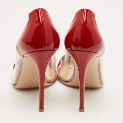 Pre Owned Gianvito Rossi Transparent/Red Patent Leather and PVC Plexi Pumps Size 40.5
