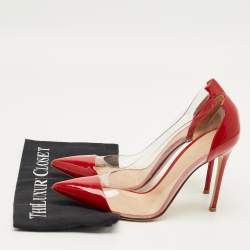 Pre Owned Gianvito Rossi Transparent/Red Patent Leather and PVC Plexi Pumps Size 40.5