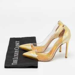 Pre Owned Gianvito Rossi Gold/Transparent Patent Leather And PVC Plexi Pointed Toe Pumps Size 35