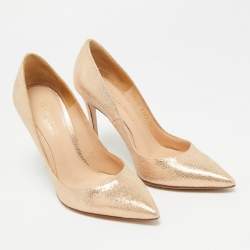 Pre Owned Gianvito Rossi Metallic Gold Suede Pointed Toe Pumps Size 35 