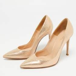 Pre Owned Gianvito Rossi Metallic Gold Suede Pointed Toe Pumps Size 35 