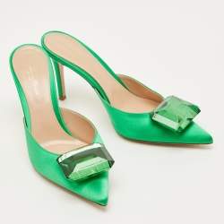 Pre Owned Gianvito Rossi Jaipur Green Satin Mules Size 40 