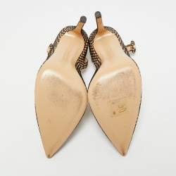 Pre Owned حذاء كعب عالي جيانفيتو روسي جلد بيج/أسود بشبك سوار الكاحل مقاس 35.5