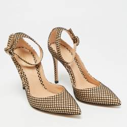 Pre Owned حذاء كعب عالي جيانفيتو روسي جلد بيج/أسود بشبك سوار الكاحل مقاس 35.5