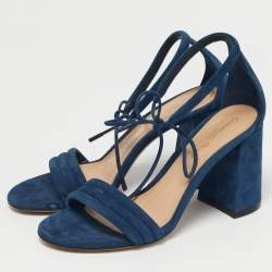 Pre Owned Gianvito Rossi Midnight Size 36 Navy Blue Suede Ankle Strap Sandals