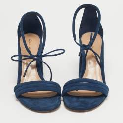 Pre Owned Gianvito Rossi Midnight Size 36 Navy Blue Suede Ankle Strap Sandals