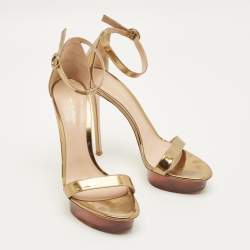 مملوكة مسبقًا Gianvito Rossi Portofino Size 41 Gold Leather Ankle Strap Sandals