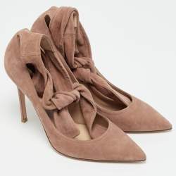 Pre Owned Gianvito Rossi Gala Size 40.5 Beige Suede Ankle Wrap Pumps