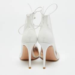 Pre Owned حذاء بوت بطول الكاحل جلد أبيض وجي بي سي جيانفيتو روسي أيكون مقاس 38.5