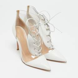 Pre Owned حذاء بوت بطول الكاحل جلد أبيض وجي بي سي جيانفيتو روسي أيكون مقاس 38.5