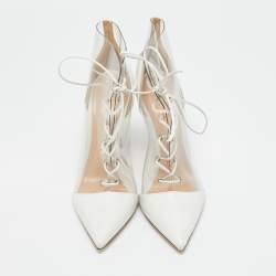 Pre Owned حذاء بوت بطول الكاحل جلد أبيض وجي بي سي جيانفيتو روسي أيكون مقاس 38.5