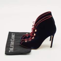 مملوكة مسبقًا حذاء بوت كاحل جينفيتو روسي "ميرال" دانتيل علوي مخملي أزرق بحري مقاس 35.5