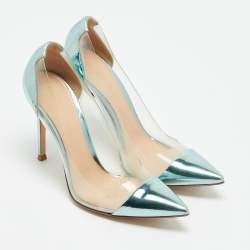 Pre Owned Gianvito Rossi Plexi Size 37.5 Green Patent Leather and PVC Pumps