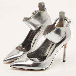 Pre Owned Gianvito Rossi Ankle Cuff Size 35 Silver Patent Leather Pumps