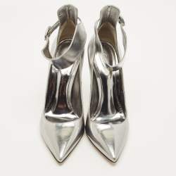 Pre Owned Gianvito Rossi Ankle Cuff Size 35 Silver Patent Leather Pumps