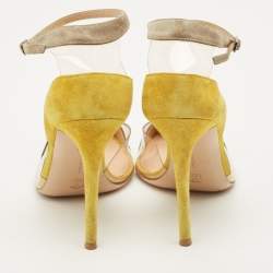 مملوكة مسبقًا حذاء كعب عالي جيانفيتو روسي جلد بيج/أسود بشبك سوار الكاحل مقاس 35.5