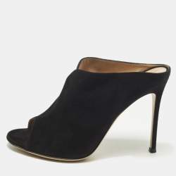 Pre Owned حذاء مولز جيانفيتو روسي مفتوح من الأمام سويدي أسود مقاس 39.5