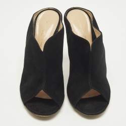 Pre Owned حذاء مولز جيانفيتو روسي مفتوح من الأمام سويدي أسود مقاس 39.5