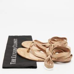 Pre Owned Gianvito Rossi Size 38.5 Brown Suede Ankle Wrap Flat Sandals