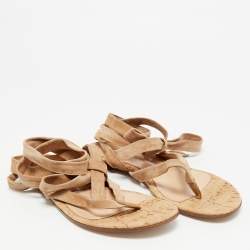 Pre Owned Gianvito Rossi Size 38.5 Brown Suede Ankle Wrap Flat Sandals